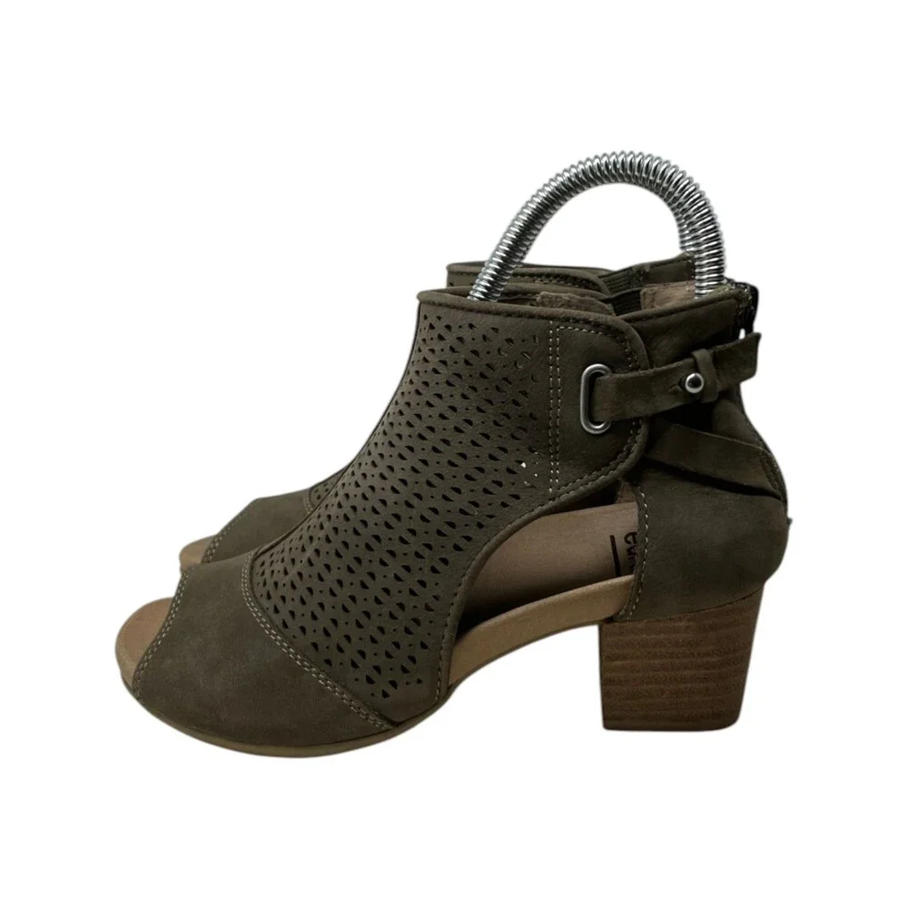Earth Bootie Women Size 5 M Brown Perforated Leather Cutout Peep Toe Zip